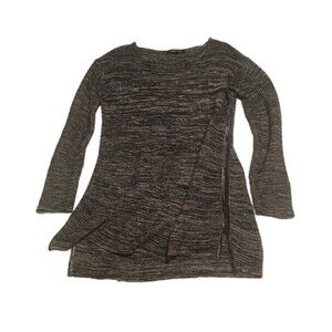 Ellen Tracy sweater Women Medium marled black gray split hem tunic top Lagenlook